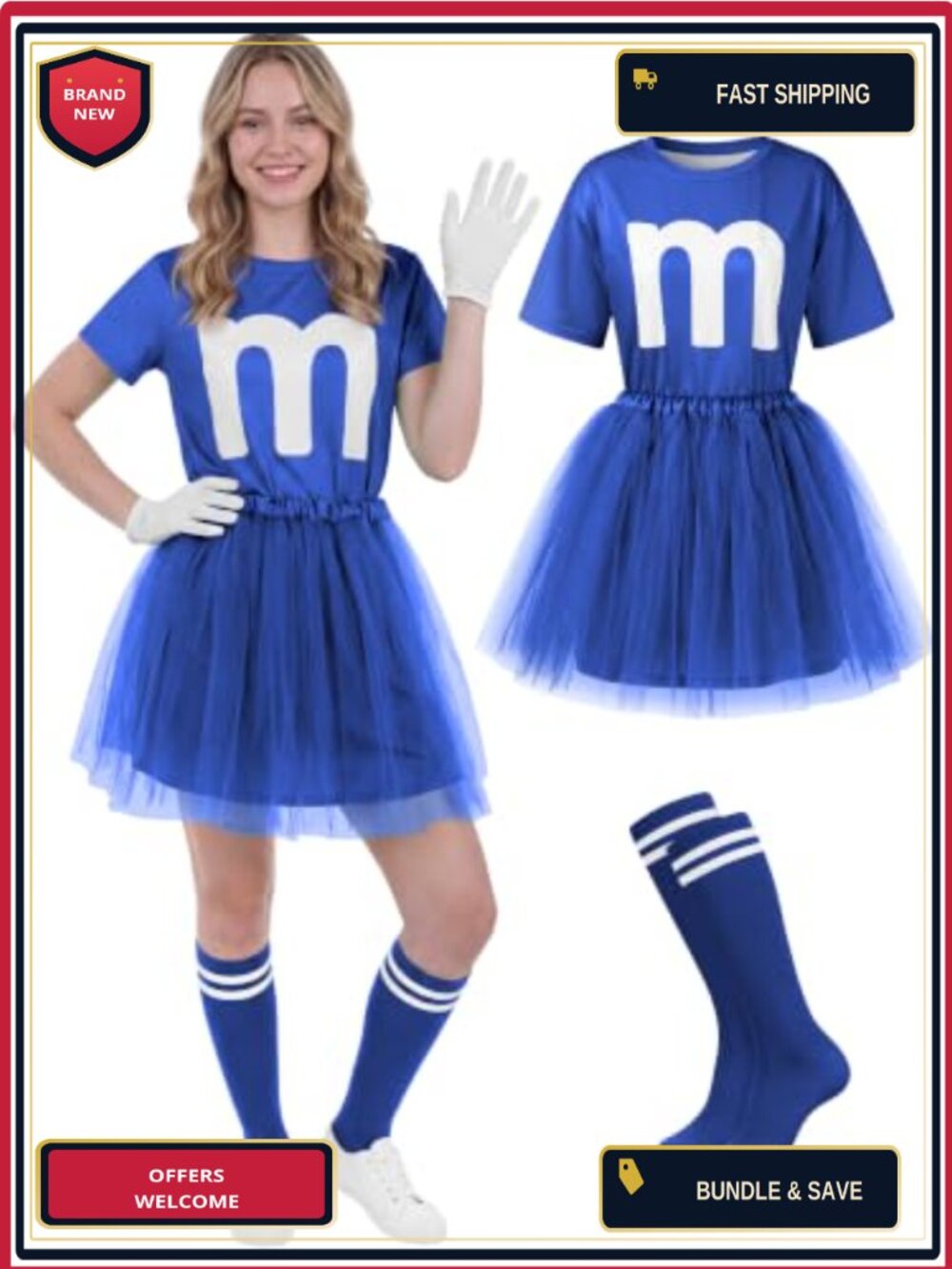 4-Piece Halloween Costume Set M T-Shirt Tutu Skirt Socks Gloves Women